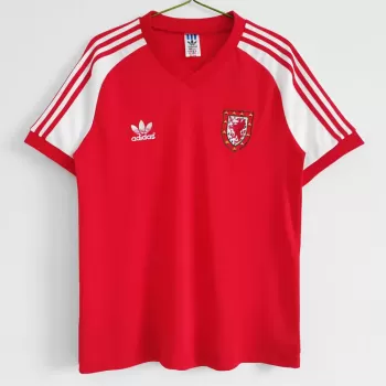 1982 Wales Away Retro Soccer Jersey Red White Stripe Vintage
