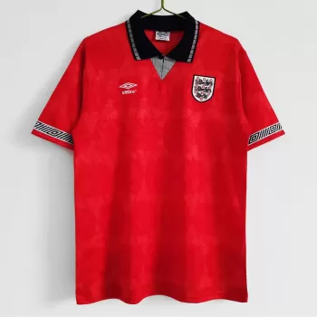 1990 England Away Retro Soccer Jersey Red Italia 90 Vintage
