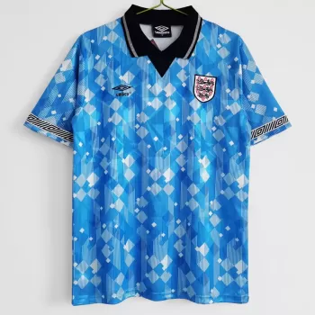 1990 England Third Retro Soccer Jersey Blue Diamonds Vintage