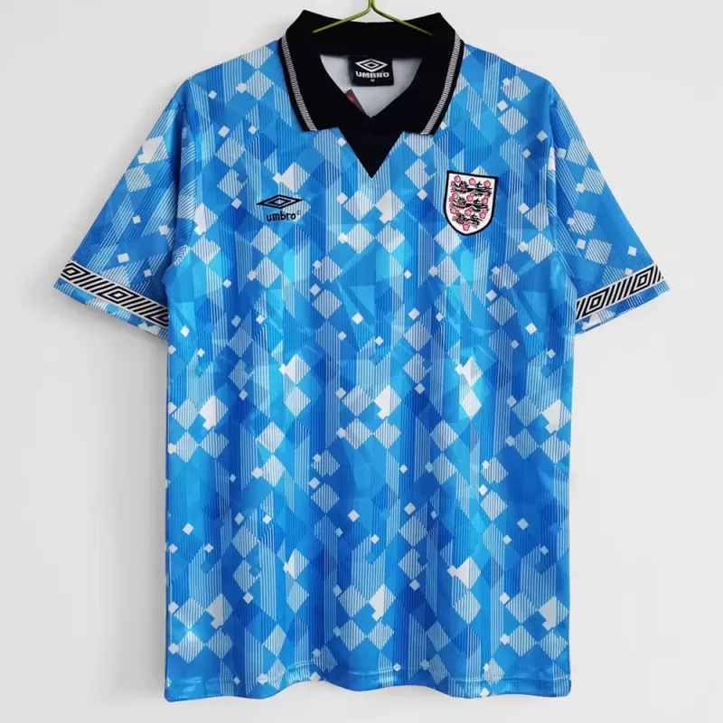1990 England Third Retro Soccer Jersey Blue Diamonds Vintage