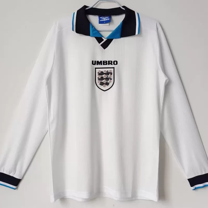 1996 England Home Retro Soccer Jersey Long Sleeve White Blue 1996 England Home Retro Soccer Jersey Long Sleeve White Blue