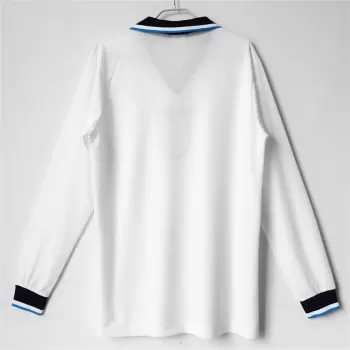 1996 England Home Retro Soccer Jersey Long Sleeve White Blue