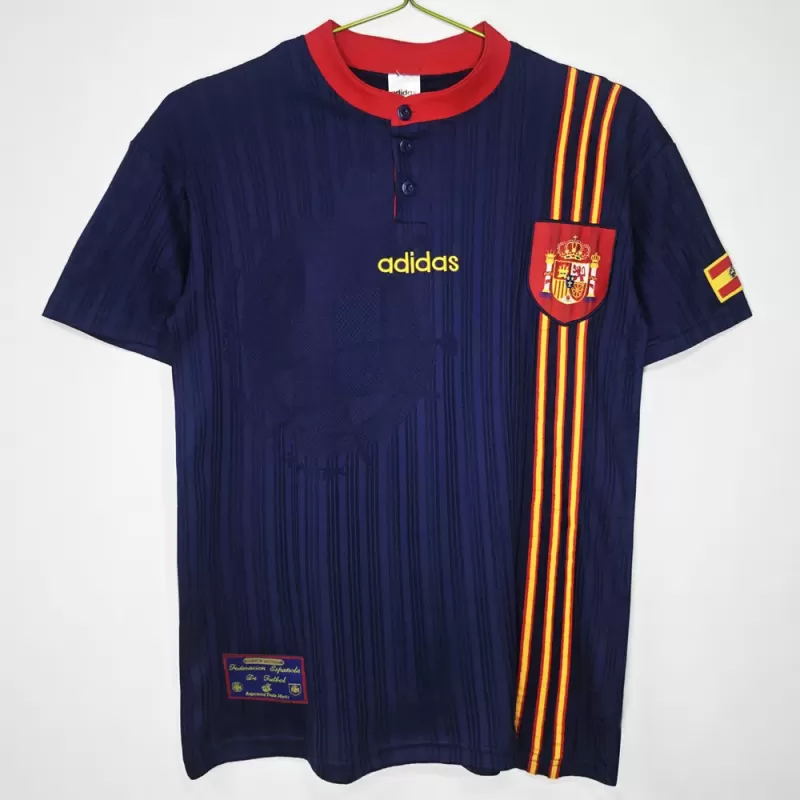 1996 Spain Away Retro Soccer Jersey White Navy Vintage Kit