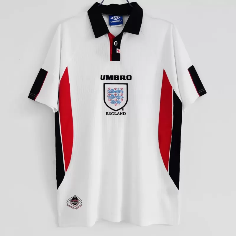 1998 England Home Retro Soccer Jersey White Red