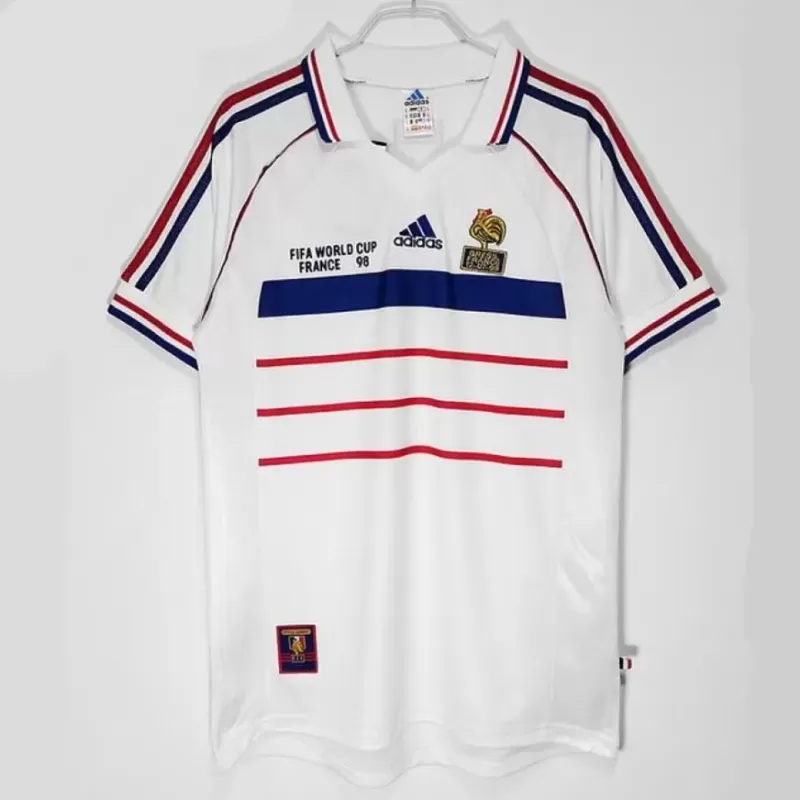 1998 France Away Final Retro Soccer Jersey White World Cup Winners