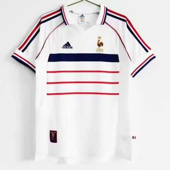 1998 France Away Retro Soccer Jersey White Blue Vintage