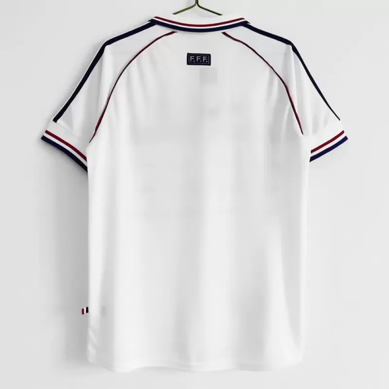 1998 France Away Retro Soccer Jersey White Blue Vintage