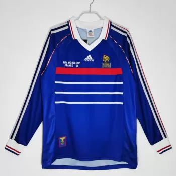 1998 France Home Retro Soccer Jersey Long Sleeve Blue