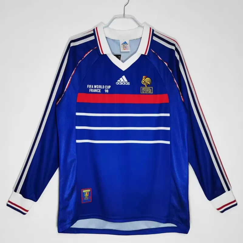 1998 France Home Retro Soccer Jersey Long Sleeve Blue