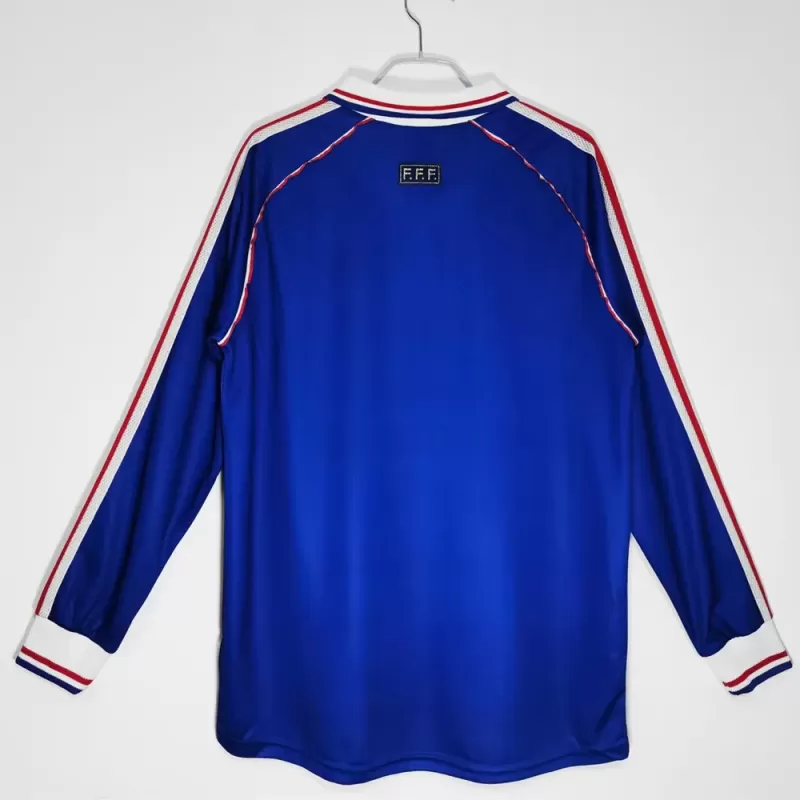 1998 France Home Retro Soccer Jersey Long Sleeve Blue