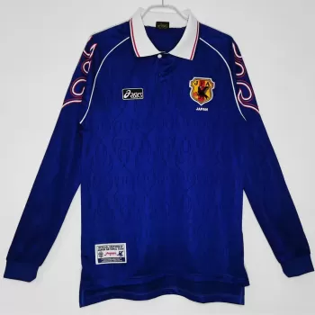 1998 Japan Home Retro Soccer Jersey Long Sleeve Blue Flame