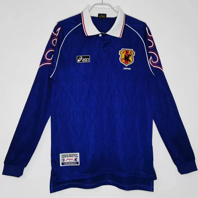 1998 Japan Home Retro Soccer Jersey Long Sleeve Blue Flame