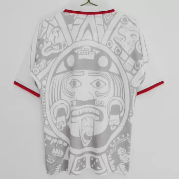 1998 Mexico Away Retro Soccer Jersey White Aztec Pattern Vintage