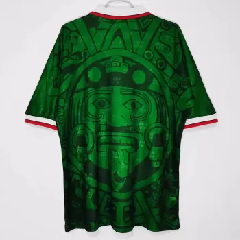 1998 Mexico Home Retro Soccer Jersey Green Aztec Pattern Vintage