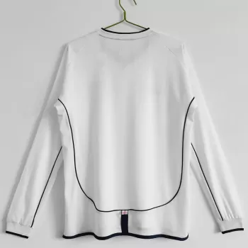 2002 England Home Retro Soccer Jersey Long Sleeve White