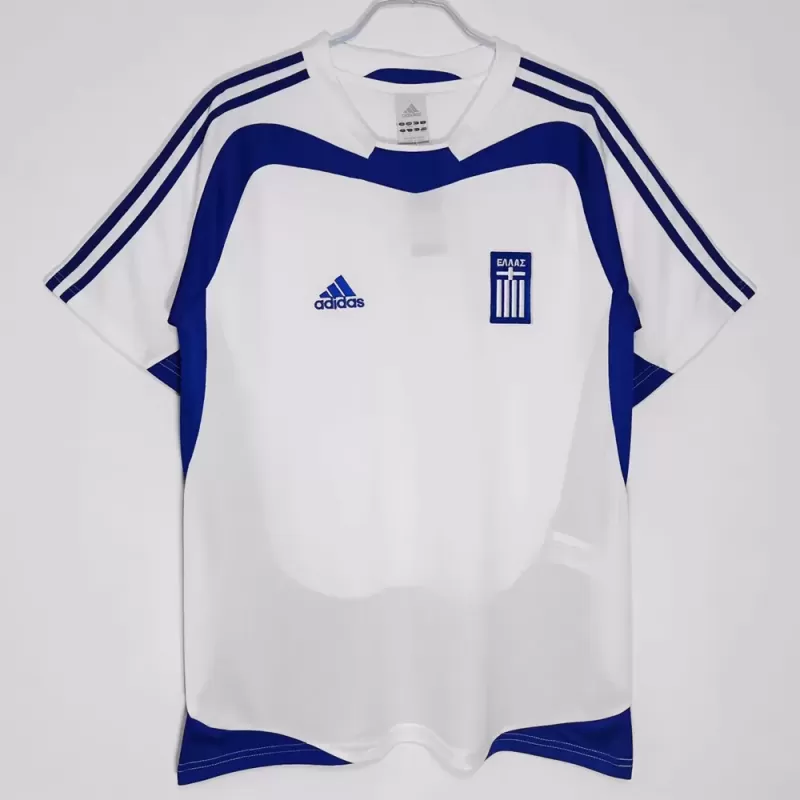 2004 Greece Away Retro Soccer Jersey White European Champions 2004 Greece Away Retro Soccer Jersey White European Champions