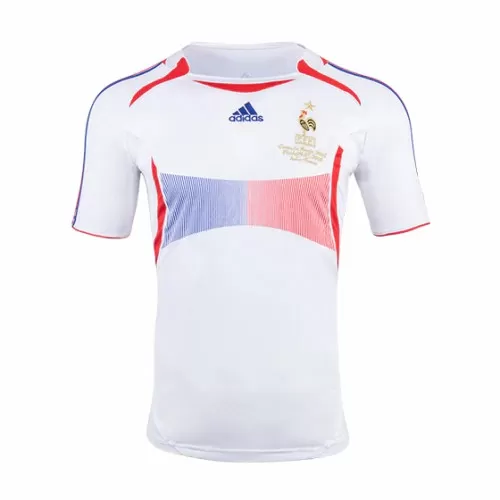 2006 France Away Retro Soccer Jersey White Blue Gradient
