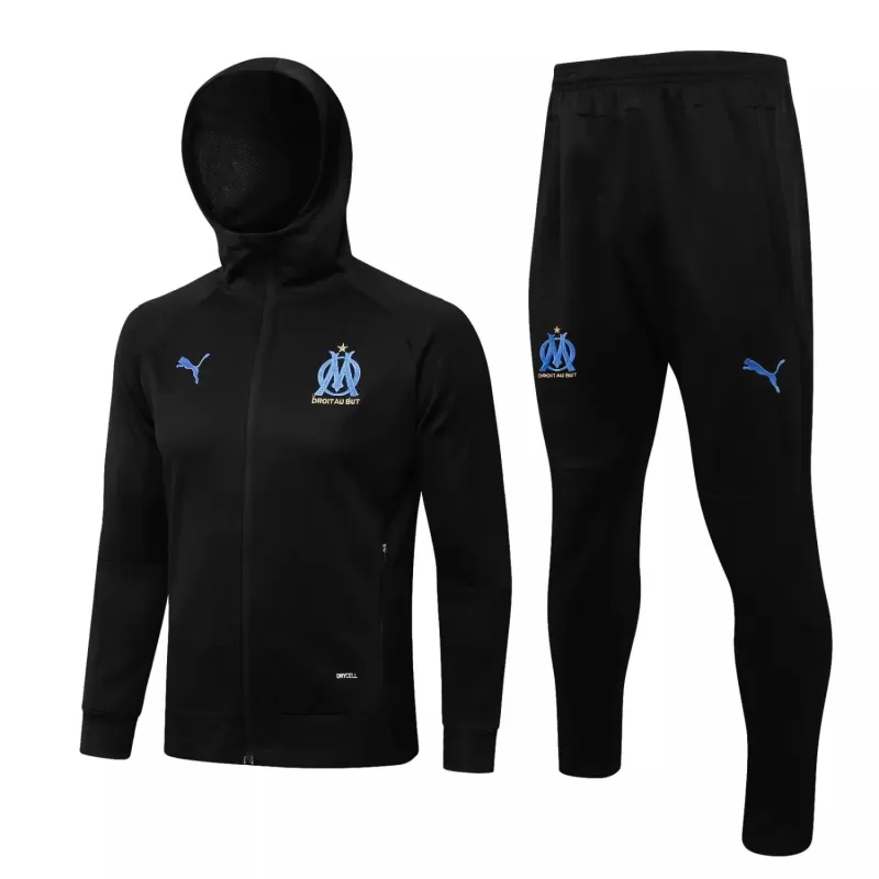 2021 2022 Olympique de Marseille Mens Black Hooded Training Soccer Tracksuit Kit 2021 2022 Olympique de Marseille Mens Black Hooded Training Soccer Tracksuit Kit
