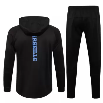 2021 2022 Olympique de Marseille Mens Black Hooded Training Soccer Tracksuit Kit