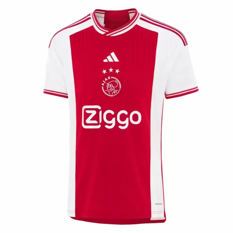 2023 2024 Ajax Mens Home Soccer Jersey Red White Pinstripe
