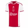 2023 2024 Ajax Mens Home Soccer Jersey Red White Pinstripe