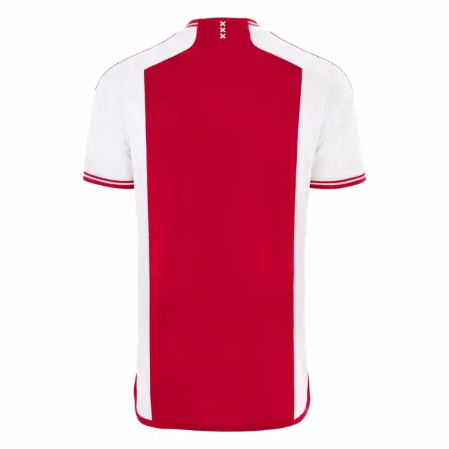 2023 2024 Ajax Mens Home Soccer Jersey Red White Pinstripe