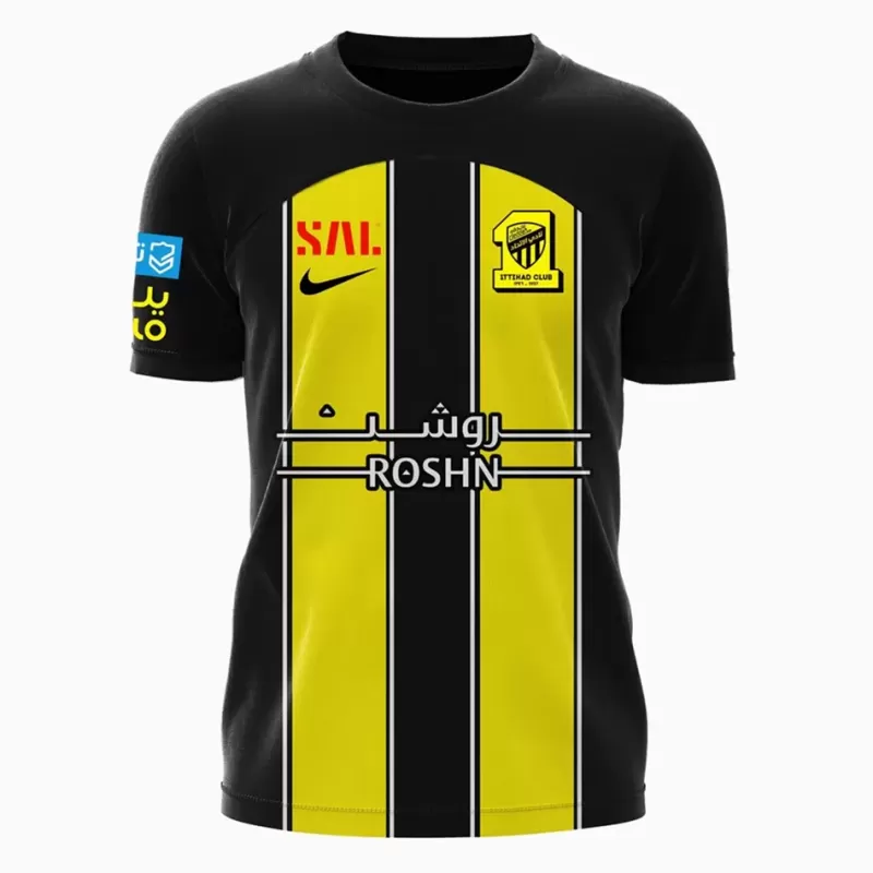 2023 2024 Al-Ittihad Club Mens Home Soccer Jersey Black Yellow