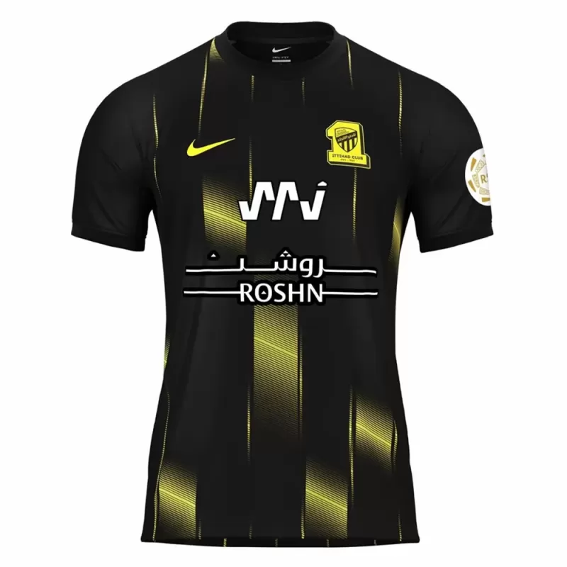2023 2024 Al-Ittihad Club Mens Third Soccer Jersey Black Stripes