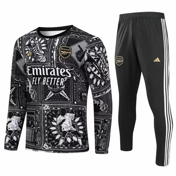 2023 2024 Arsenal FC Mens Black Training Technical Soccer Tracksuit Kit