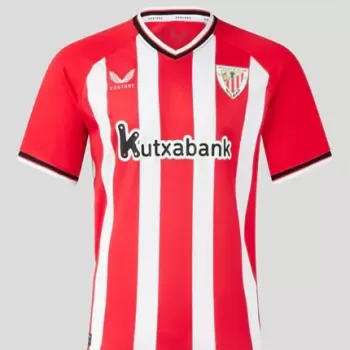 2023 2024 Athletic Club Mens Home Soccer Jersey Red White Stripes