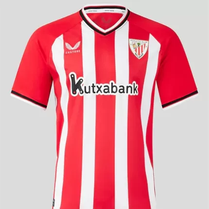 2023 2024 Athletic Club Mens Home Soccer Jersey Red White Stripes 2023 2024 Athletic Club Mens Home Soccer Jersey Red White Stripes
