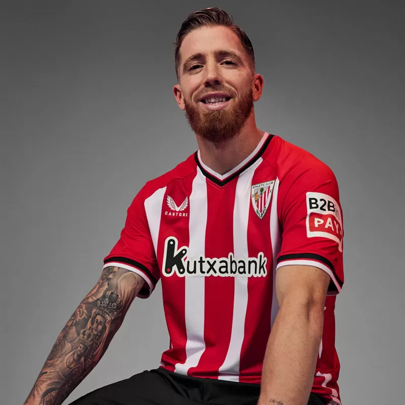 2023 2024 Athletic Club Mens Home Soccer Jersey Red White Stripes 2023 2024 Athletic Club Mens Home Soccer Jersey Red White Stripes