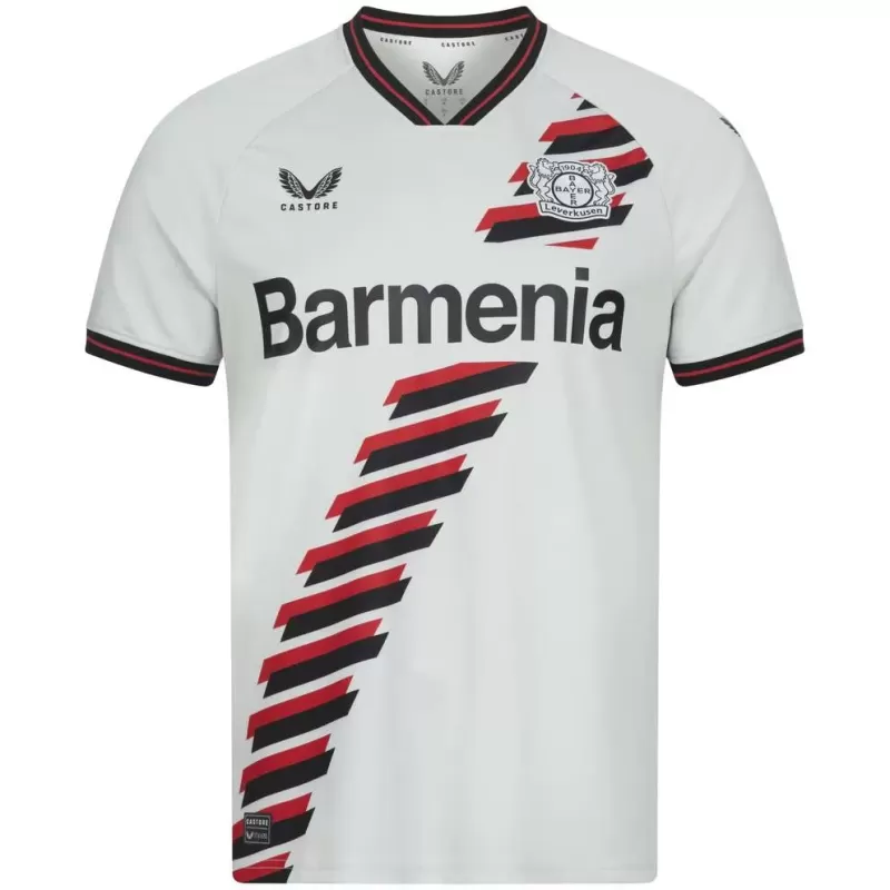 2023 2024 Bayer 04 Leverkusen Mens Away Soccer Jersey Grey Red 2023 2024 Bayer 04 Leverkusen Mens Away Soccer Jersey Grey Red