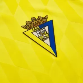 2023 2024 Cadiz CF Mens Home Soccer Jersey Yellow Blue Tiled Design