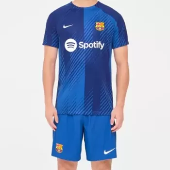 2023 2024 FC Barcelona Mens Pre Match Away Soccer Jersey Blue Wavy