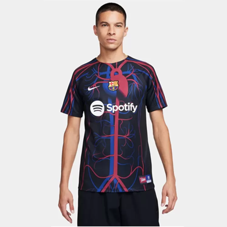 2023 2024 FC Barcelona Mens Pre Match Soccer Jersey Heart Graphic Black 2023 2024 FC Barcelona Mens Pre Match Soccer Jersey Heart Graphic Black