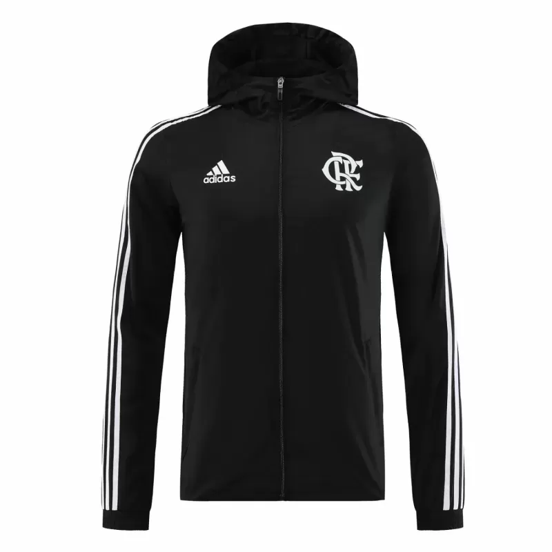 2023 2024 Flamengo Mens Black Full Zip Hooded Windrunner Soccer Jacket
