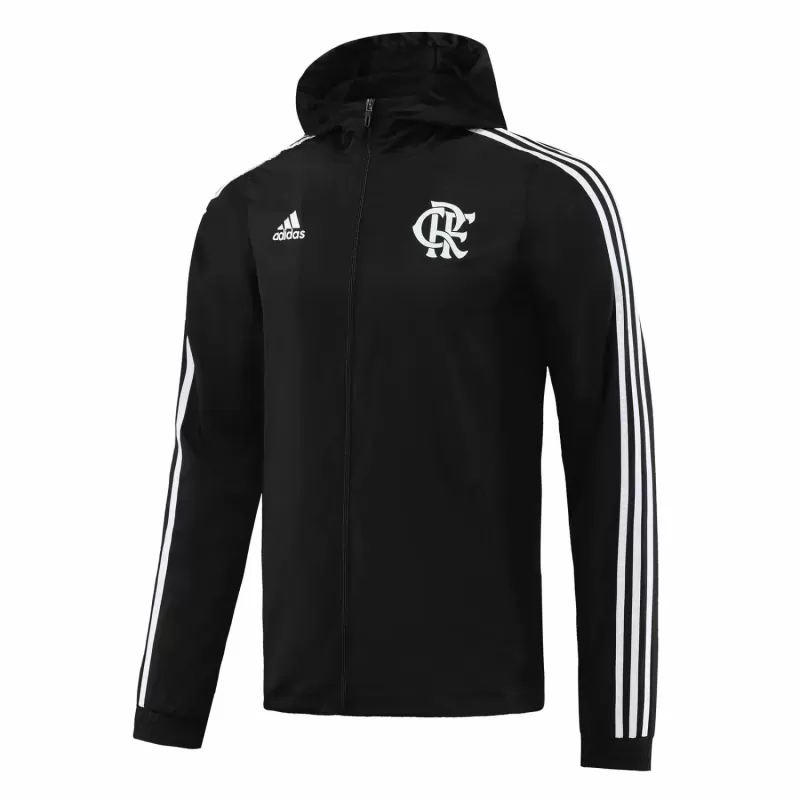 2023 2024 Flamengo Mens Black Full Zip Hooded Windrunner Soccer Jacket