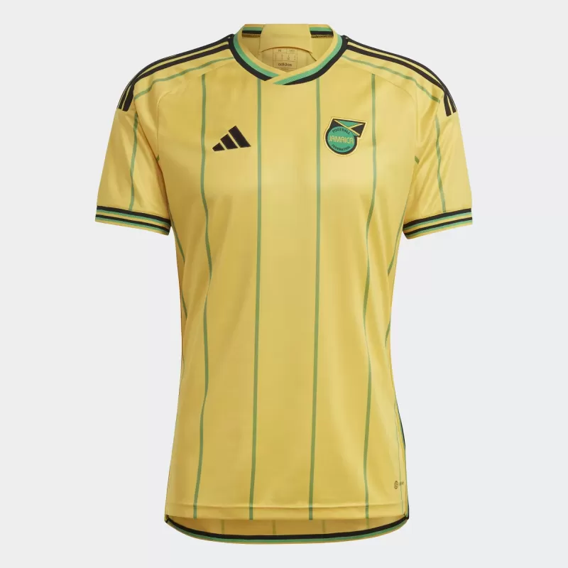 2023 2024 Jamaica Mens Home Soccer Jersey Gold Pinstripe