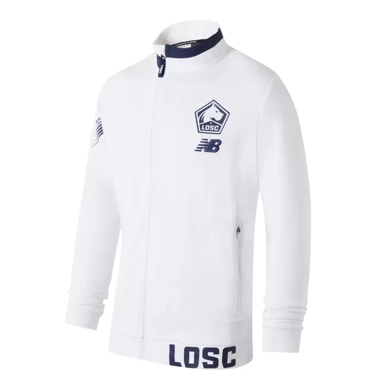 2023 2024 Lille OSC Mens Pre Match Soccer Jacket White Blue 2023 2024 Lille OSC Mens Pre Match Soccer Jacket White Blue