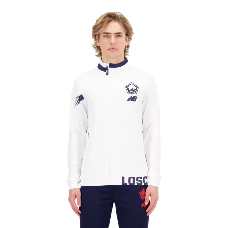 2023 2024 Lille OSC Mens Pre Match Soccer Jacket White Blue 2023 2024 Lille OSC Mens Pre Match Soccer Jacket White Blue