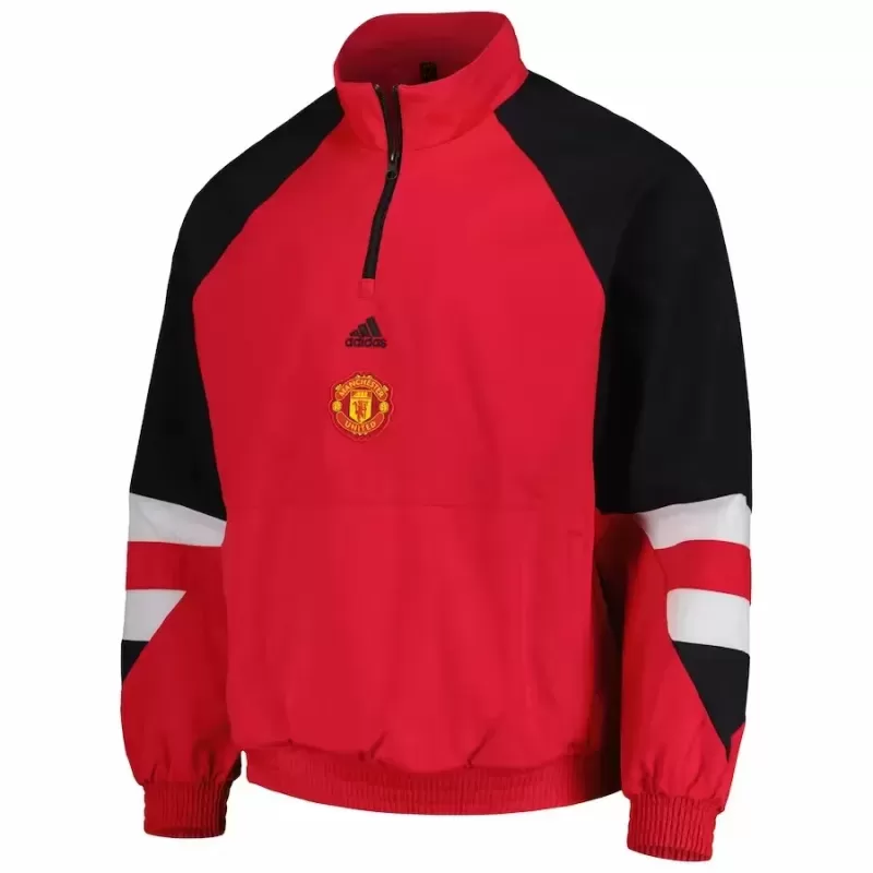 2023 2024 Manchester United Mens Icon Red Raglan Quarter Zip Top