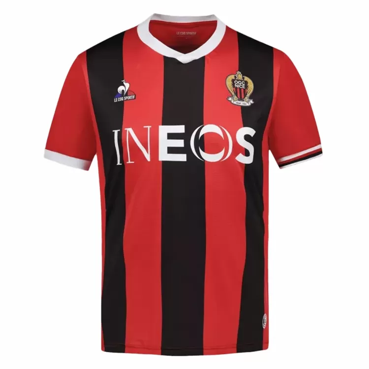 2023 2024 OGC Nice Mens Home Soccer Jersey Red Black Stripes