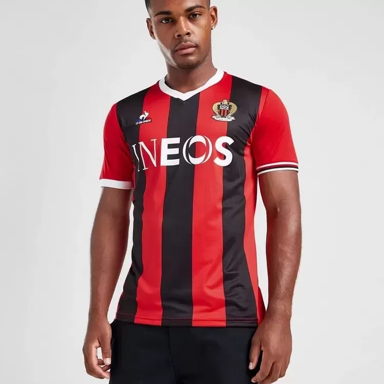 2023 2024 OGC Nice Mens Home Soccer Jersey Red Black Stripes