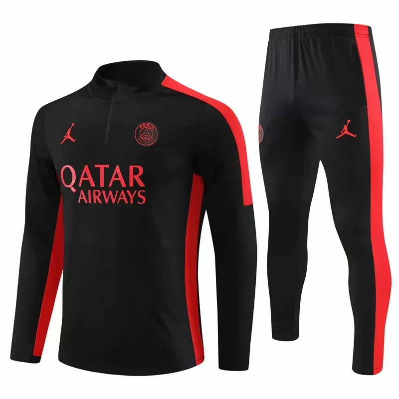 2023 2024 Paris Saint Germain Mens Black Training Technical Soccer Tracksuit Kit