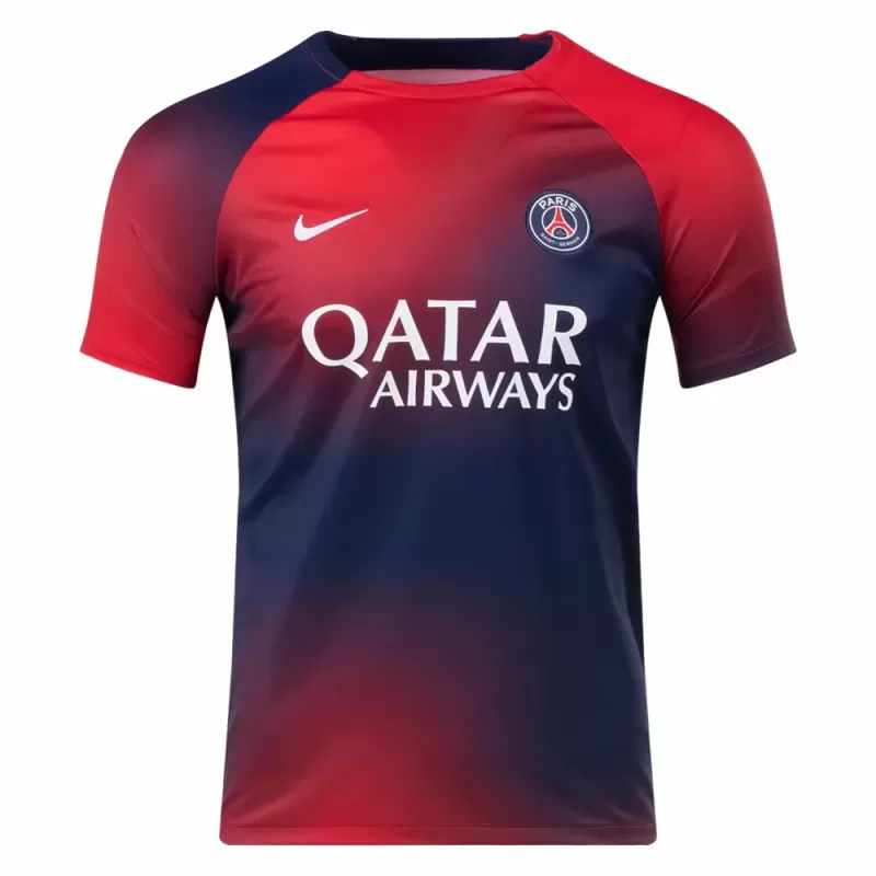 2023 2024 Paris Saint Germain Mens Pre Match Soccer Jersey Red Blue Gradient