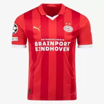 2023 2024 PSV Eindhoven Mens Home Soccer Jersey Red White Stripe