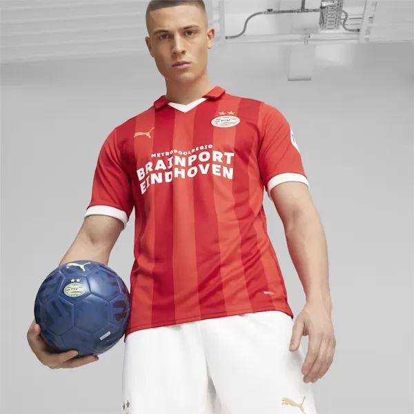 2023 2024 PSV Eindhoven Mens Home Soccer Jersey Red White Stripe