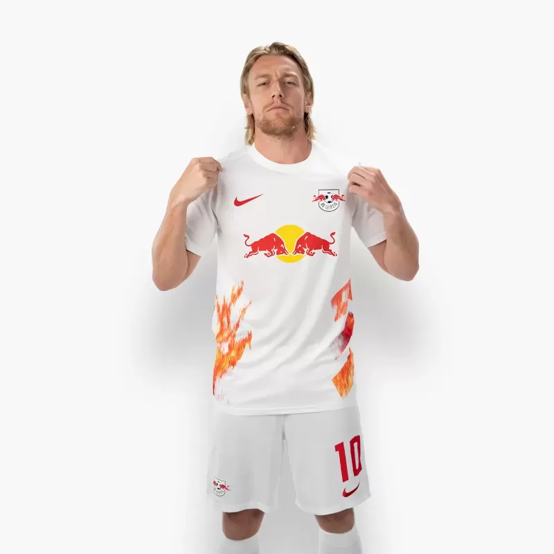2023 2024 RB Leipzig Mens On Fire Soccer Jersey White Red