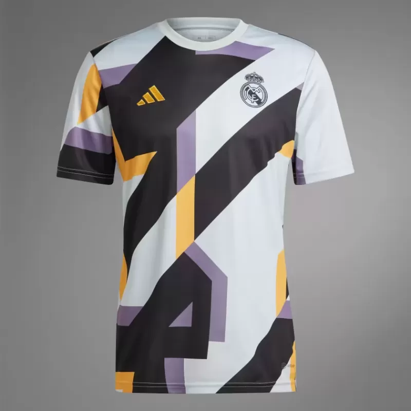2023 2024 Real Madrid Mens Pre Match Soccer Jersey Silver Houndstooth 2023 2024 Real Madrid Mens Pre Match Soccer Jersey Silver Houndstooth